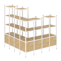 Loft Угловой внешний стеллаж наборный VR.L-55 Тиквуд тёмный/Белый металл 1694×1694×1869 Loft Угловой внешний стеллаж наборный VR.L-55 Тиквуд тёмный/Белый металл 1694×1694×1869