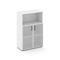 Шкаф для документов средний широкий со стеклянными дверьми Style Project SN.STS.E-203 Белый – Тиквуд Светлый – Сатин – Черные ручки / 796×400×1203 Шкаф для документов средний широкий со стеклянными дверьми Style Project SN.STS.E-203 Белый – Тиквуд Светлый – Сатин – Черные ручки / 796×400×1203
